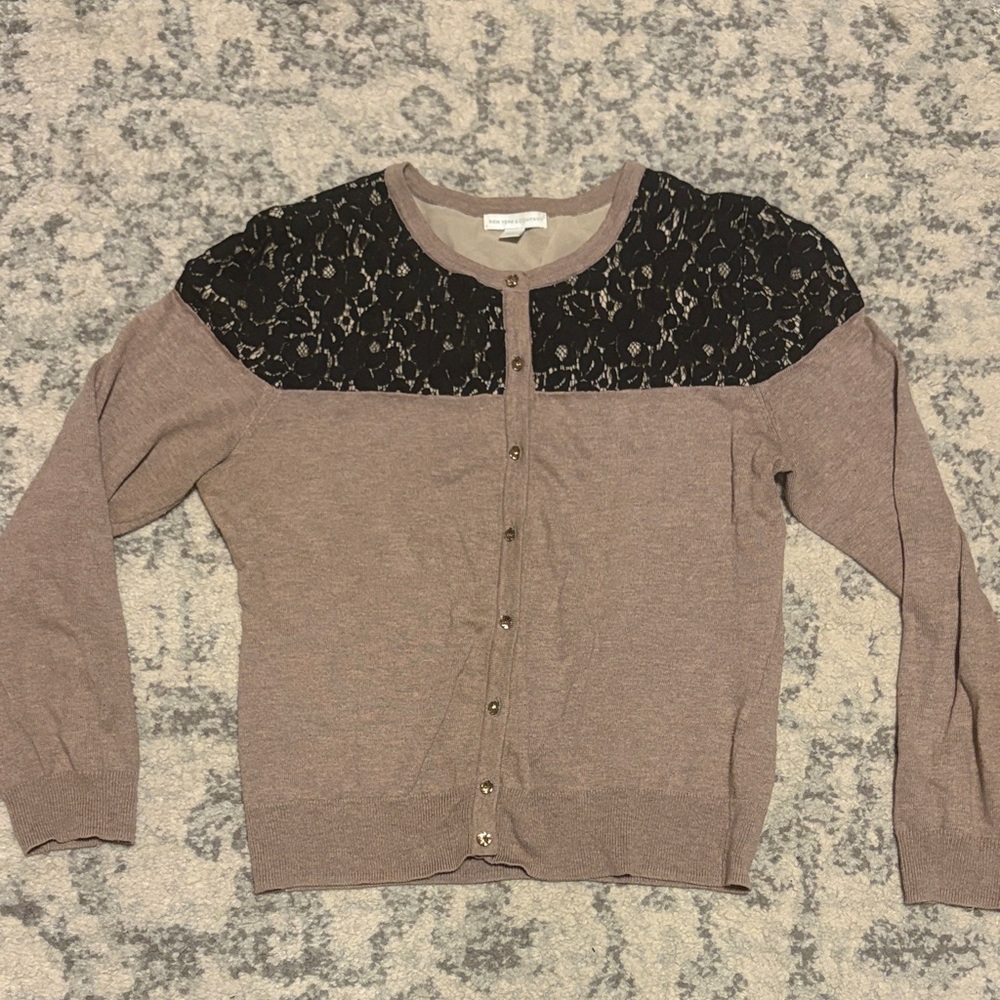 New York & Company Black and Tan Lace Cardigan